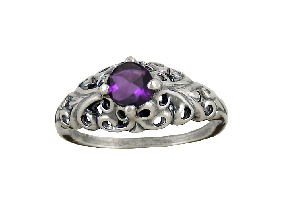 Sterling Silver Filigree Ring With Faceted Amethyst Size 9